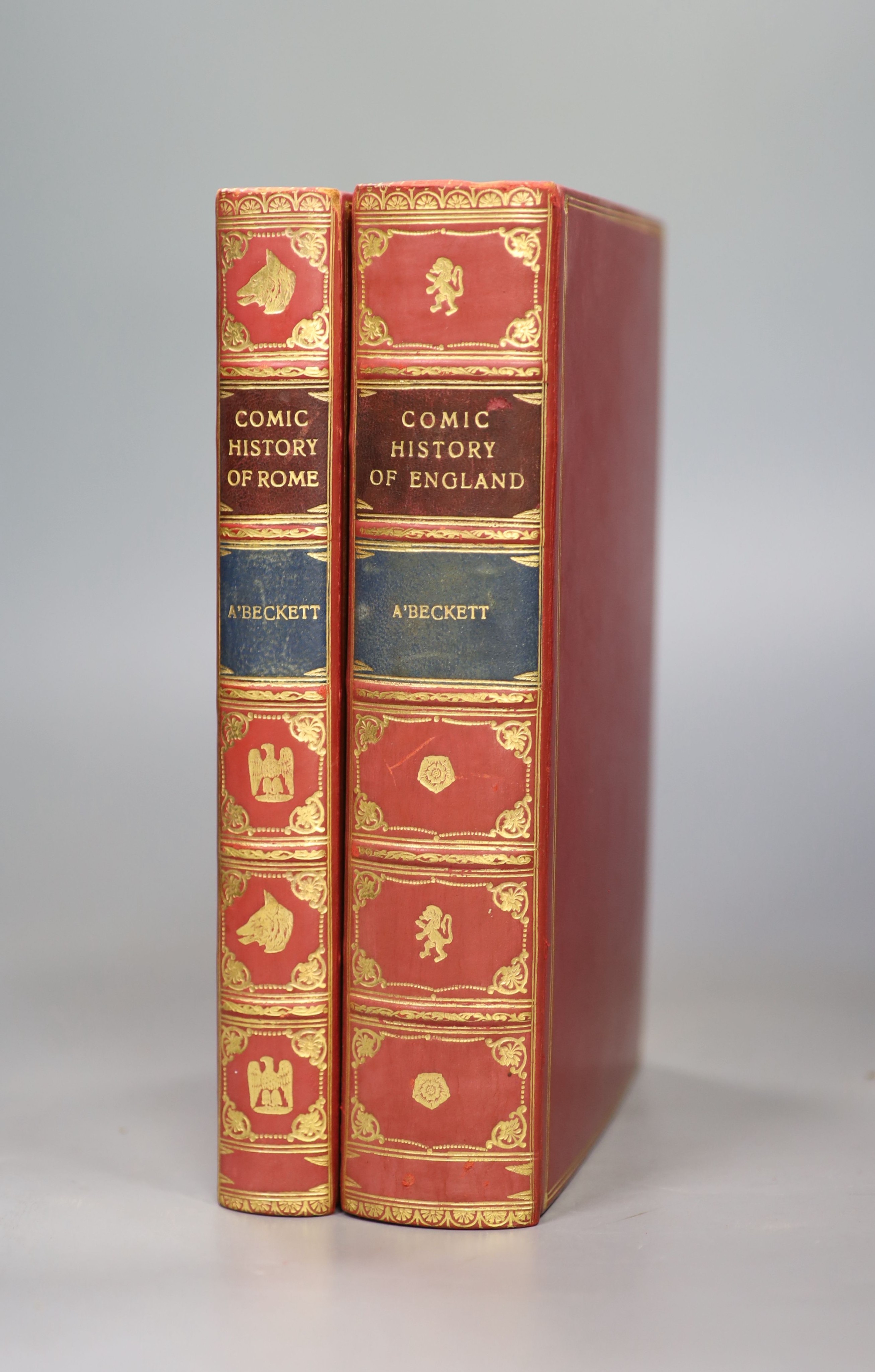 A’Beckett, Gilbert Abbott - The Comic History of England, illustrated by John Leech, with 20 hand-coloured plates, and The Comic History of Rome, with 10 hand-coloured plates, some with spotting, 8vo, uniformly bound, re